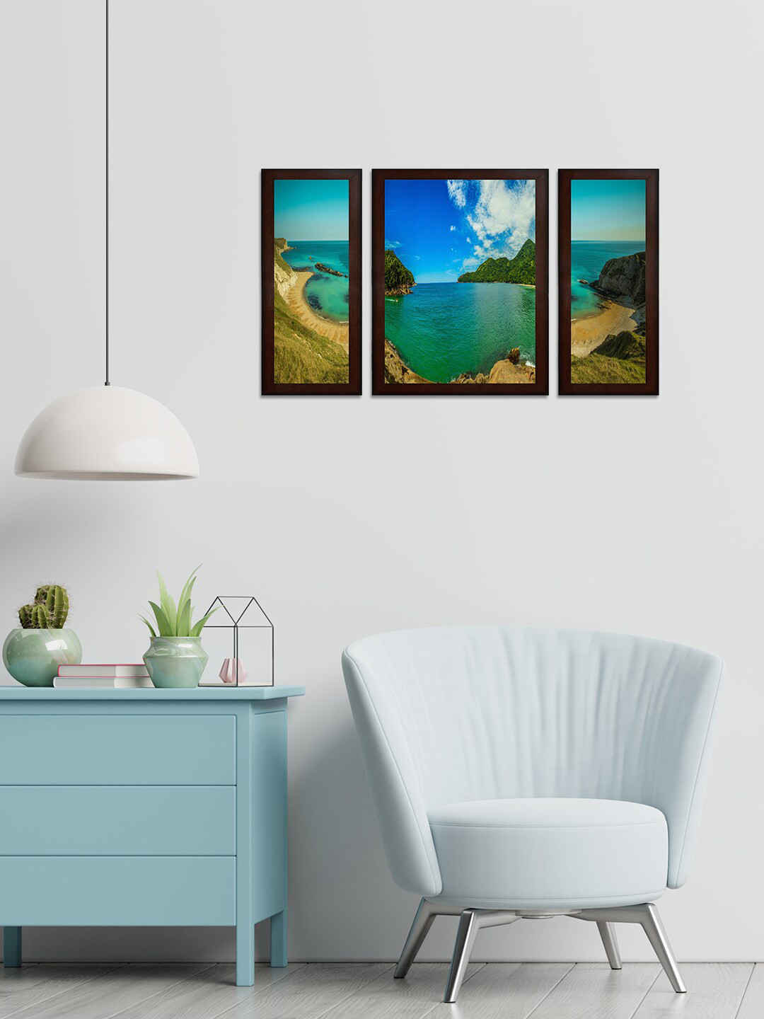 WENS Mountain River MDF 3 Piece Wall Rectangle Photographs Wall Art