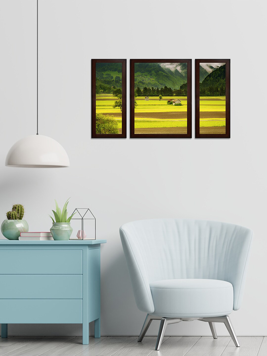 WENS Set of 3 Green & Yellow Scenery MDF Wall Arts