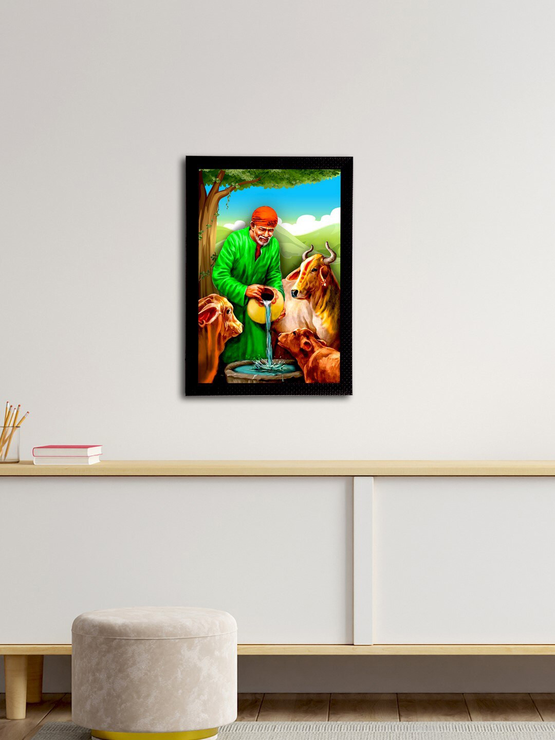 eCraftIndia Sai Baba Synthetic Wood Wall Rectangle Paintings Wall Art -19.7x13.8In