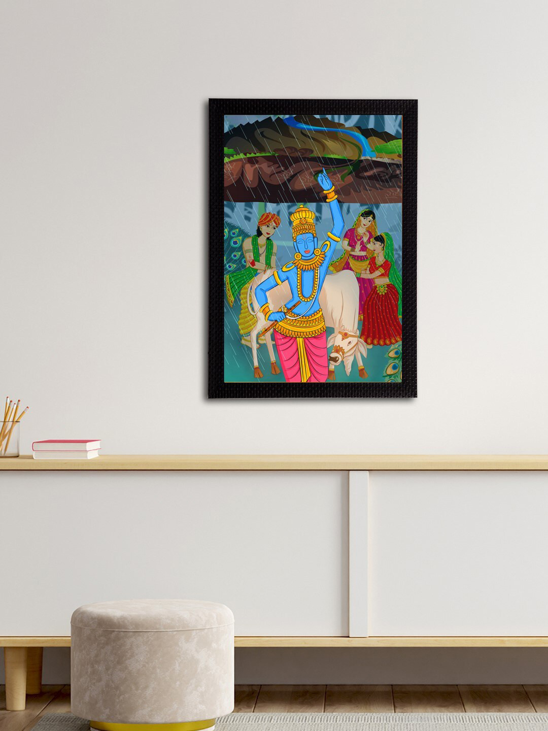 eCraftIndia Multicoloured Lord Krishna Satin Matt Textured UV Wall Painting