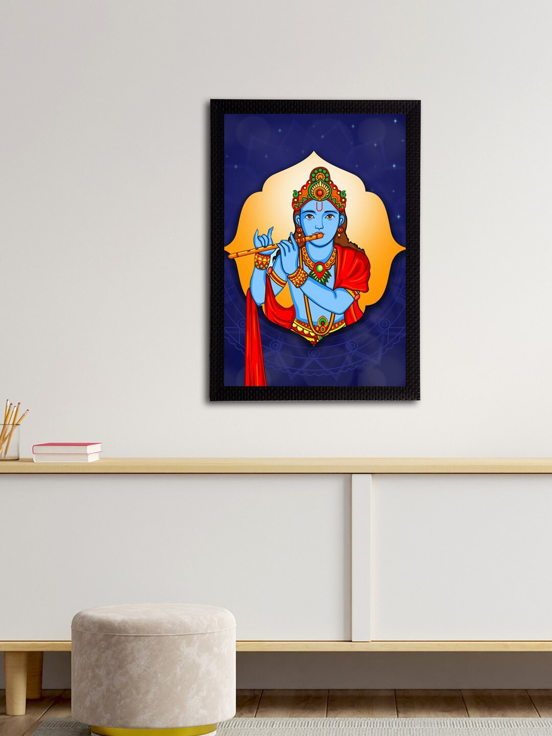 eCraftIndia Blue & Orange Lord Krishna Satin Matt Texture UV Art Painting