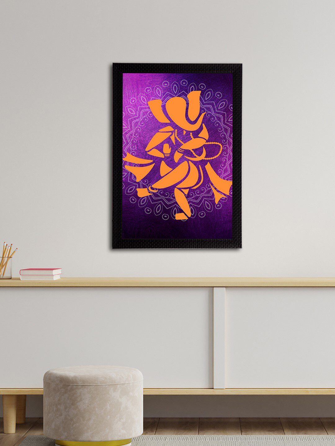 eCraftIndia Orange & Purple Lord Ganesha Satin Matt Texture UV Wall Art