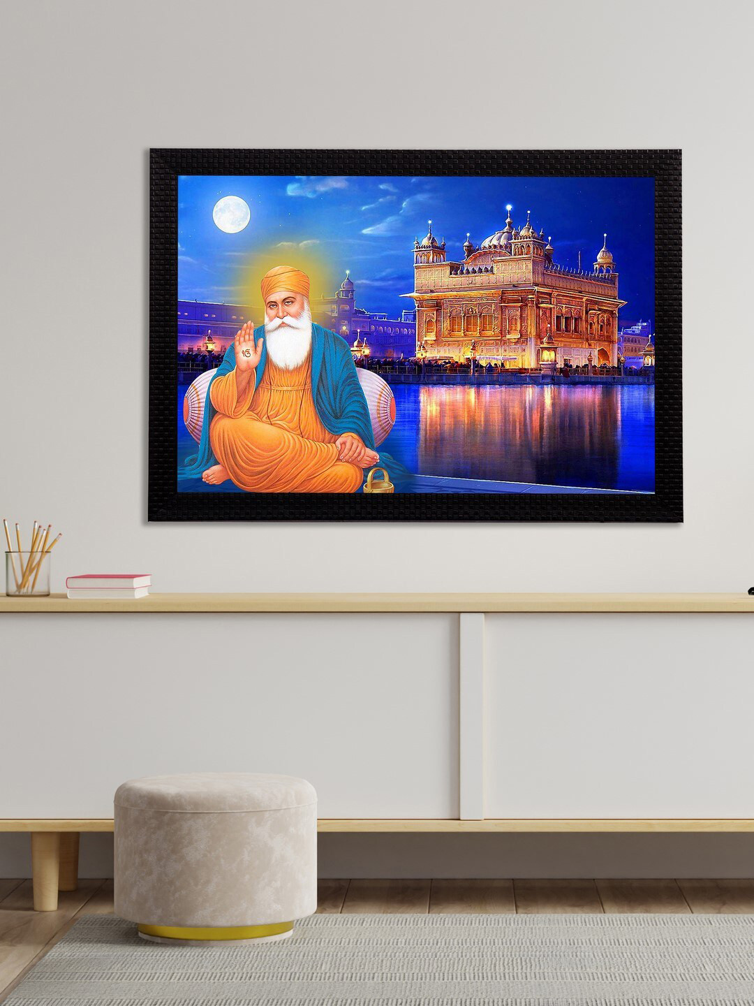 eCraftIndia Blue & Yellow Guru Nanak Sahib UV Wall Art