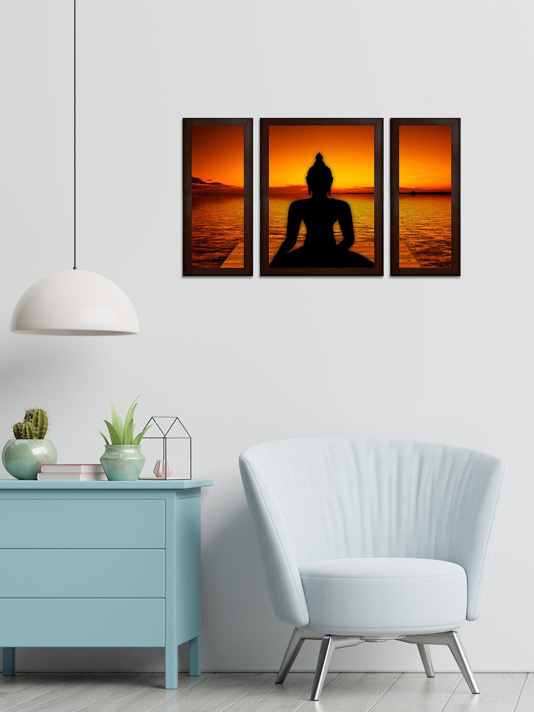 WENS Set of 3 Black & Yellow Buddha Shadow Wall Arts