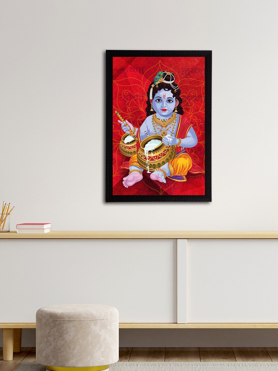 eCraftIndia Red & Blue Lord Krishna Satin Matt Texture UV Art Painting