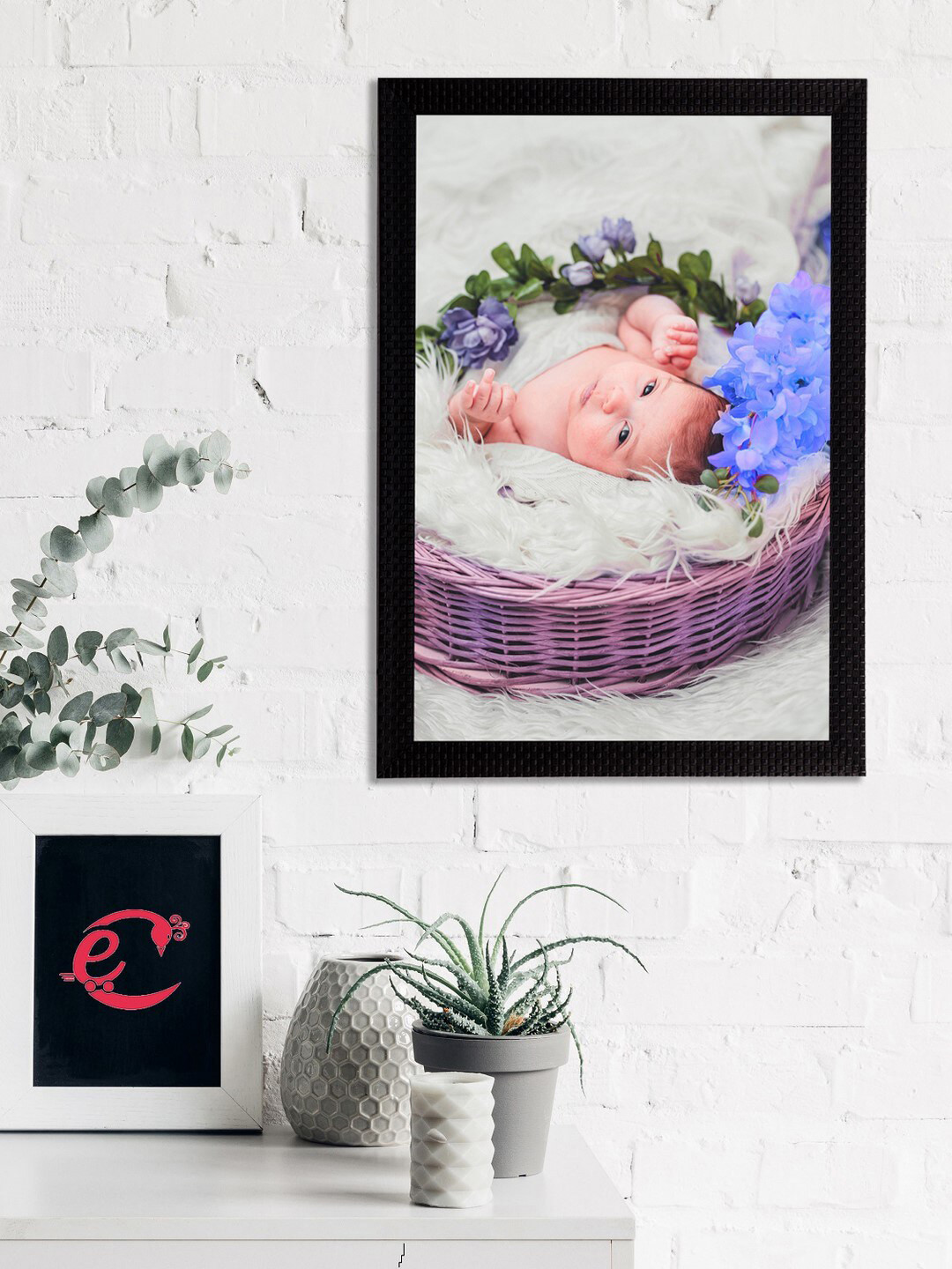 eCraftIndia Off-White & Violet Cute Baby Satin Matt Textured UV Wall Art