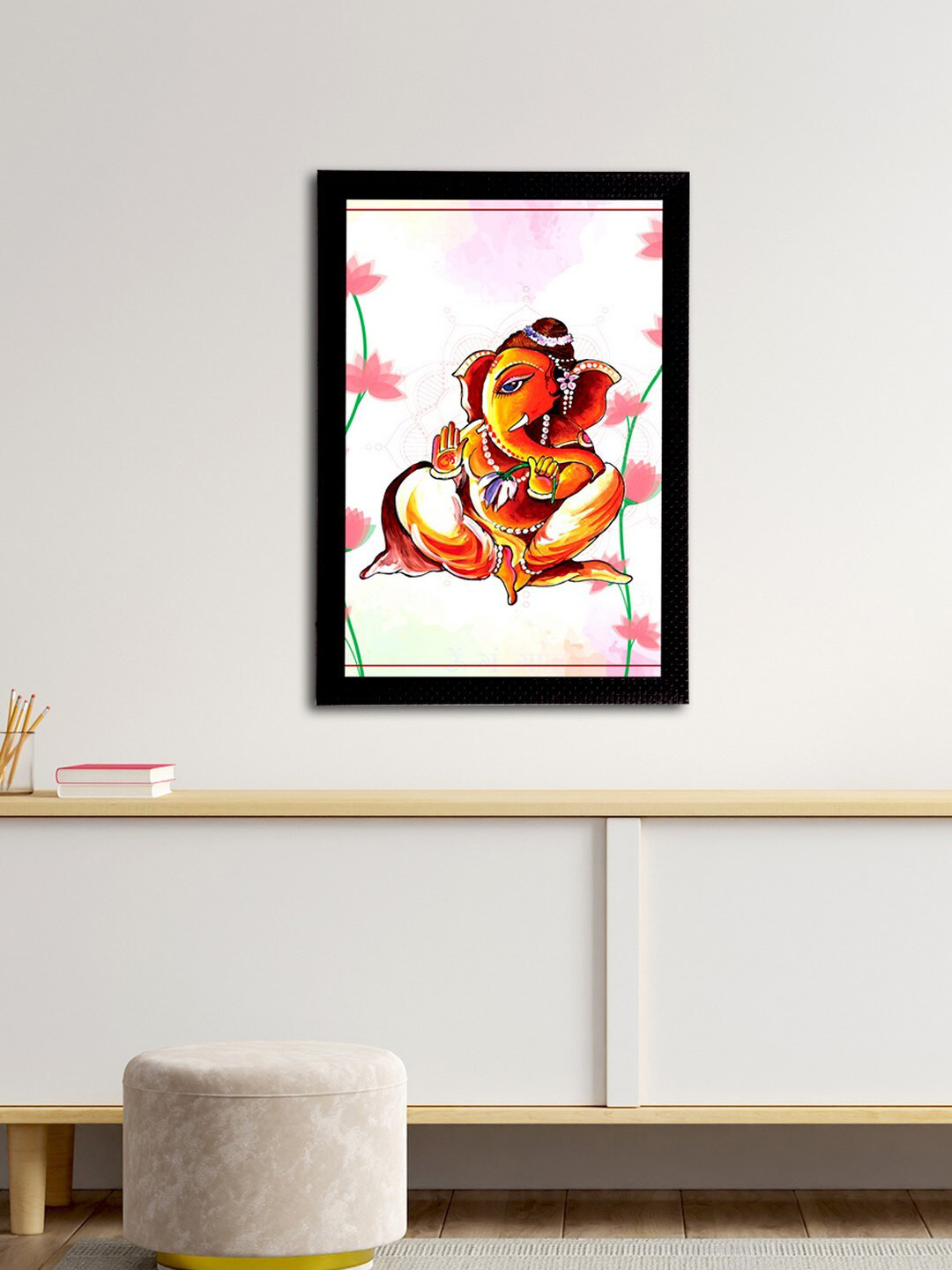 eCraftIndia Orange & Pink Lord Ganesha Satin Matt Textured UV Wall Art