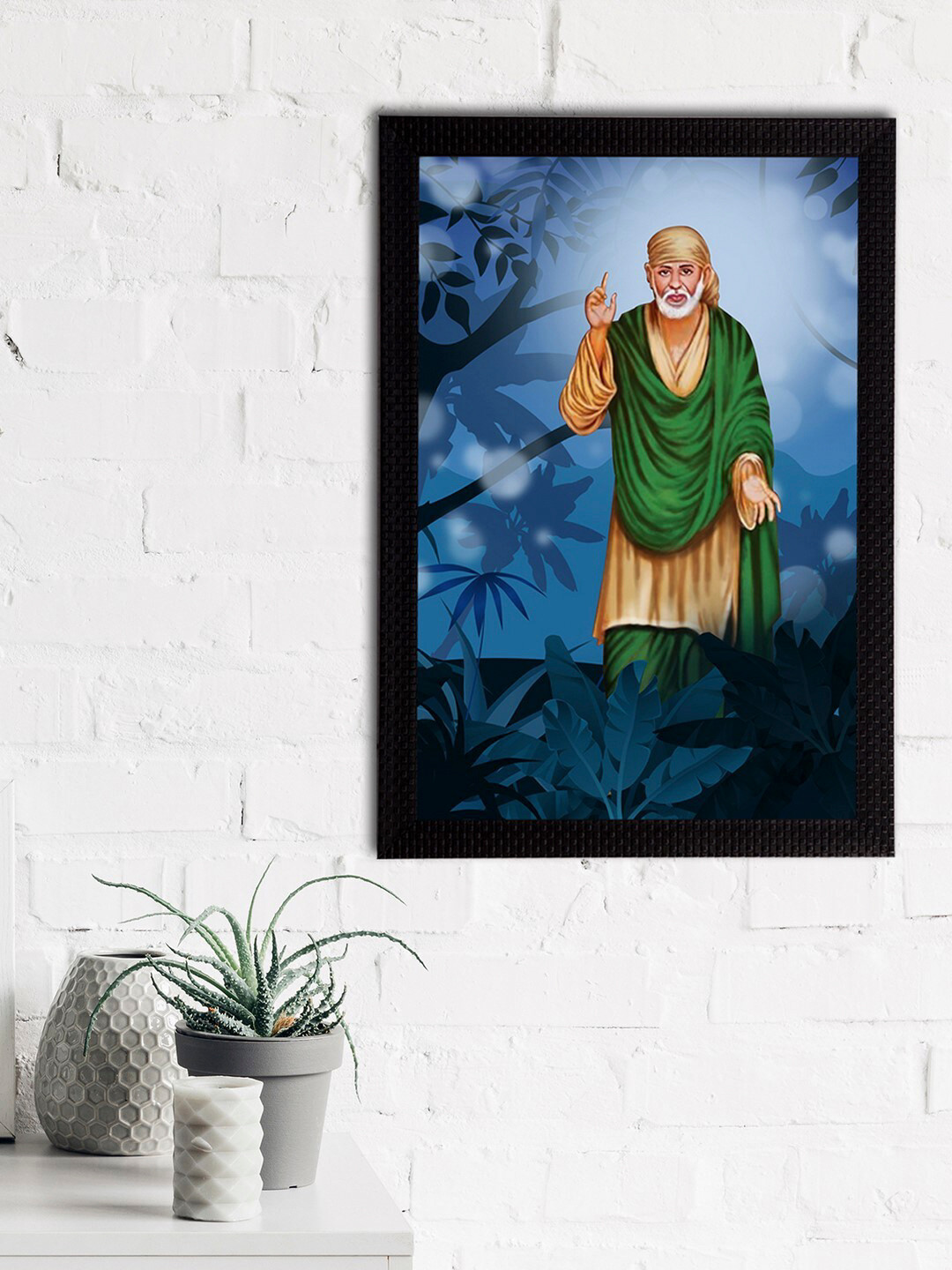 eCraftIndia Blue & Green Sai Baba Satin Matt Texture UV Art Painting