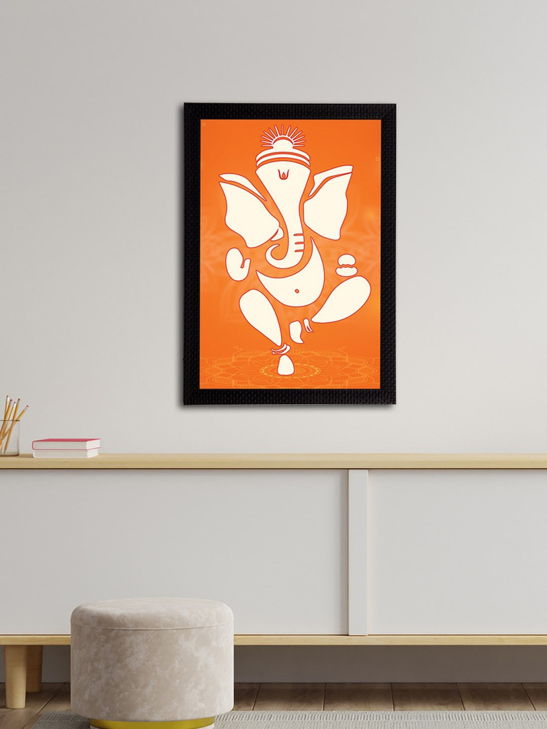eCraftIndia Orange & Off-White Lord Ganesha Satin Matt Texture UV Art Painting