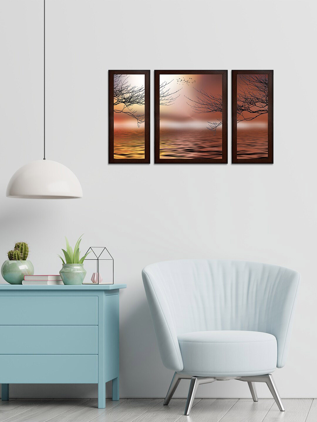 WENS Set of 3 Brown & Black Reflection Of Water Wall Paintings