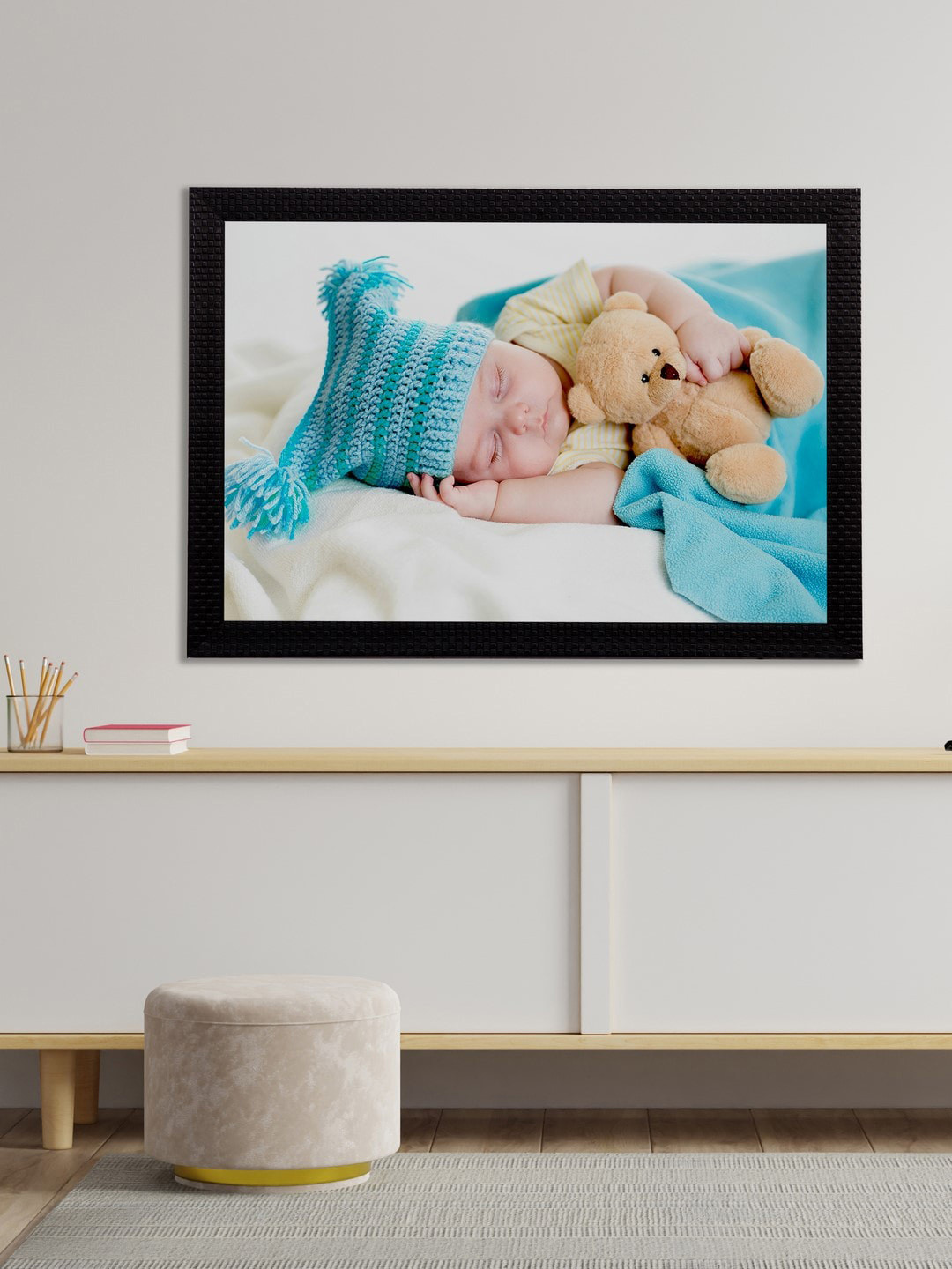 eCraftIndia Blue & White Cute Baby Satin Matt Texture UV Art Wall Painting