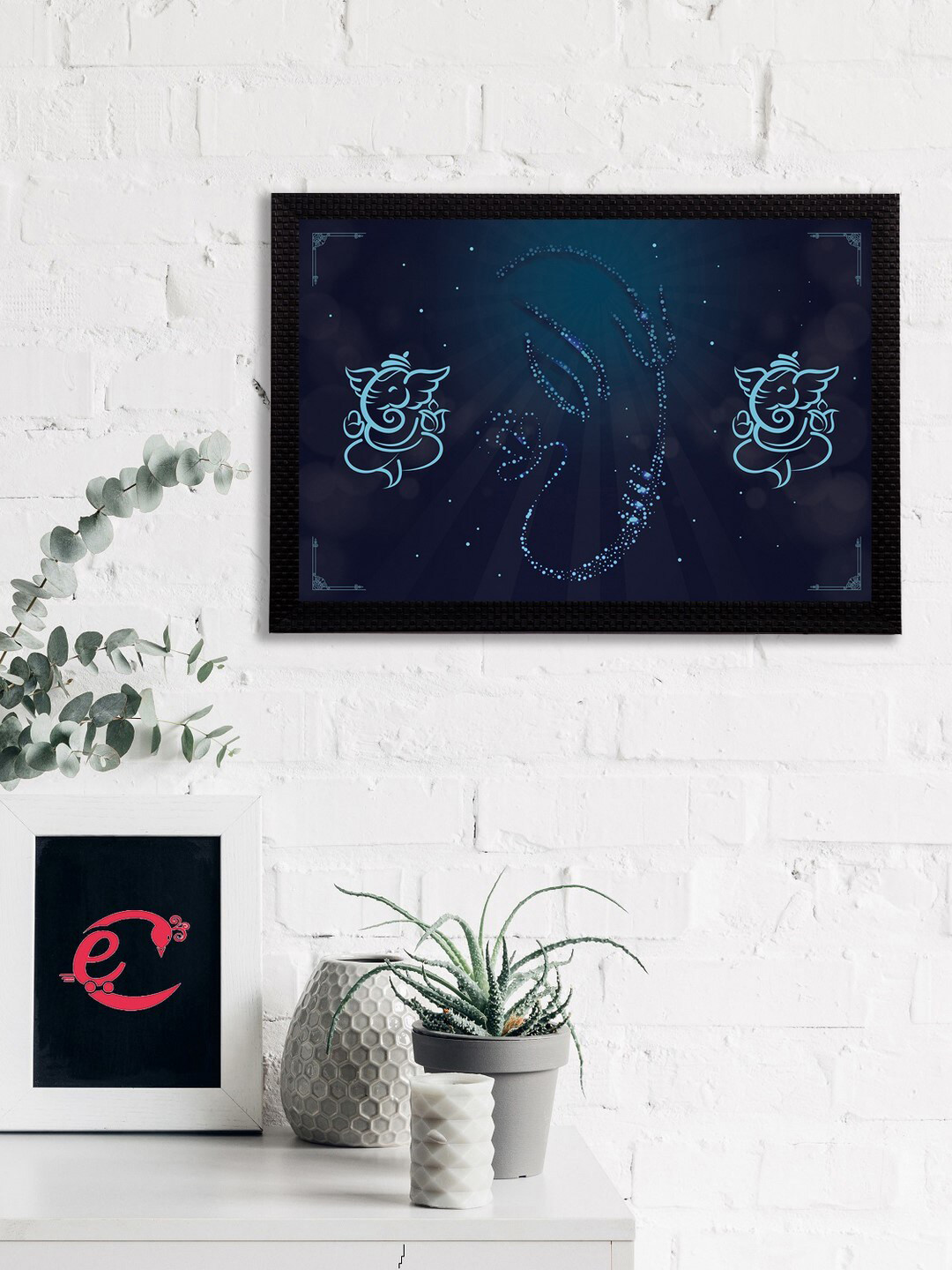 eCraftIndia Teal Blue Lord Ganesha Satin Matt Textured UV Wall Art