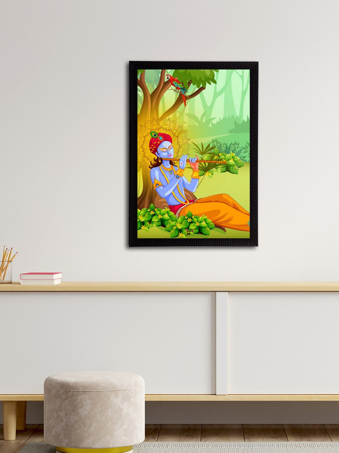 eCraftIndia Multicoloured Lord Krishna Painting Wall Art With Frame