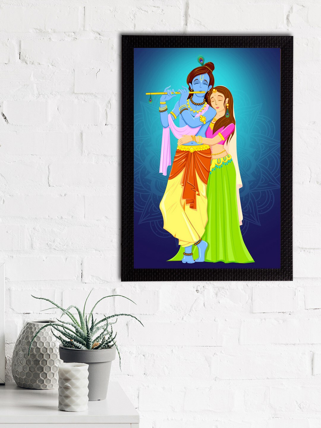 eCraftIndia Lord Krishna Synthetic Wood Wall Rectangle Paintings Wall Art -19.7x13.8In