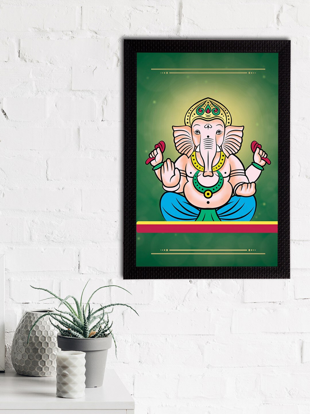 eCraftIndia Multicoloured Lord Ganesha Painting Wall Art With Frame