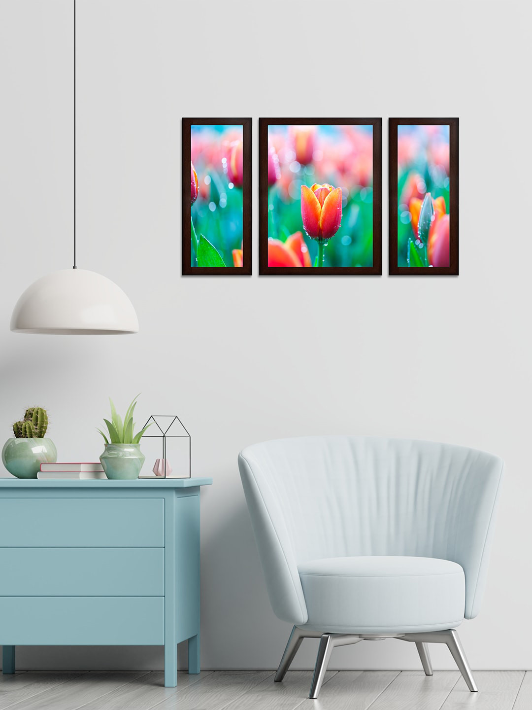 WENS Set of 3 Multi-Coloured Textured Floral Photographs Wall Arts