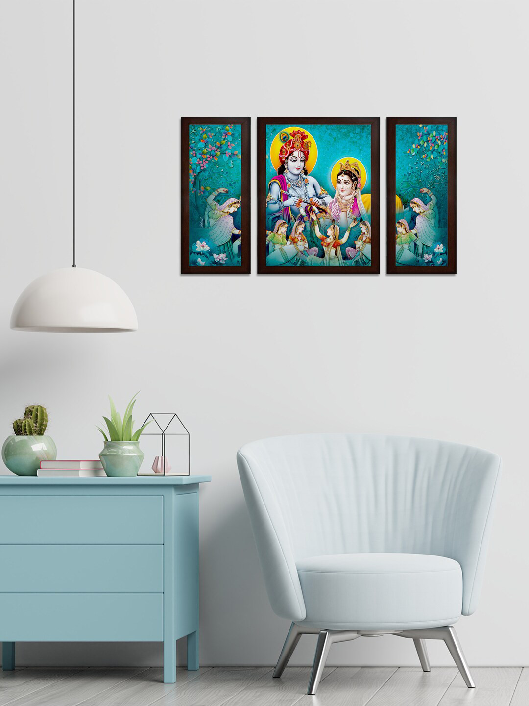 WENS Radhe Krishna MDF 3 Piece Wall Rectangle Paintings Wall Art - 24 x 13.5In