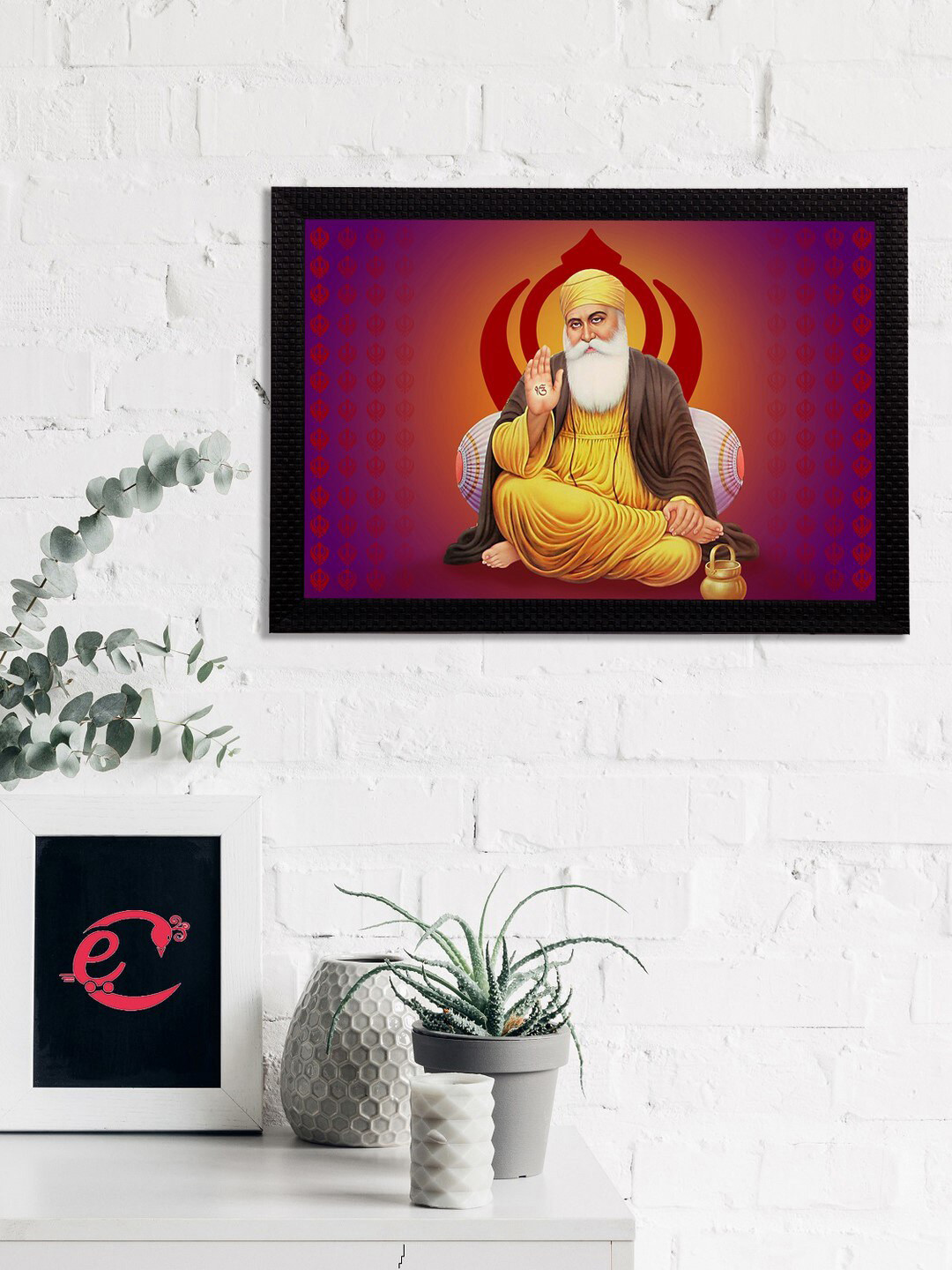 eCraftIndia Purple & Yellow Guru Nanak Sahib Satin Matt Textured UV Wall Painting