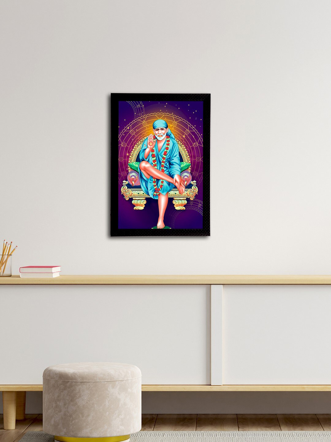 eCraftIndia Blue & White Sai Baba Satin Matt Textured UV Wall Painting