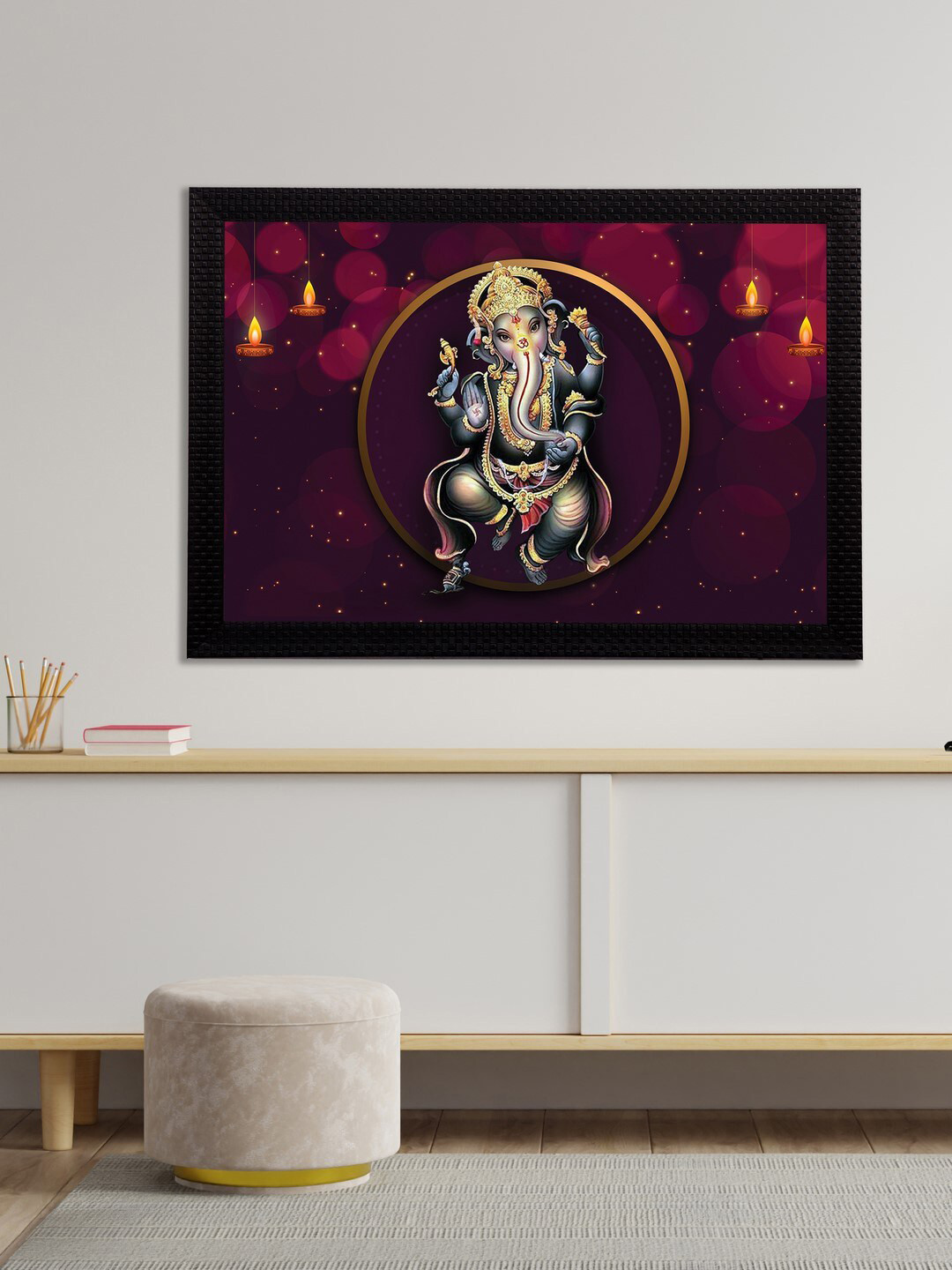 eCraftIndia Purple & Grey Lord Ganesha Satin Matt Textured UV Wall Painting