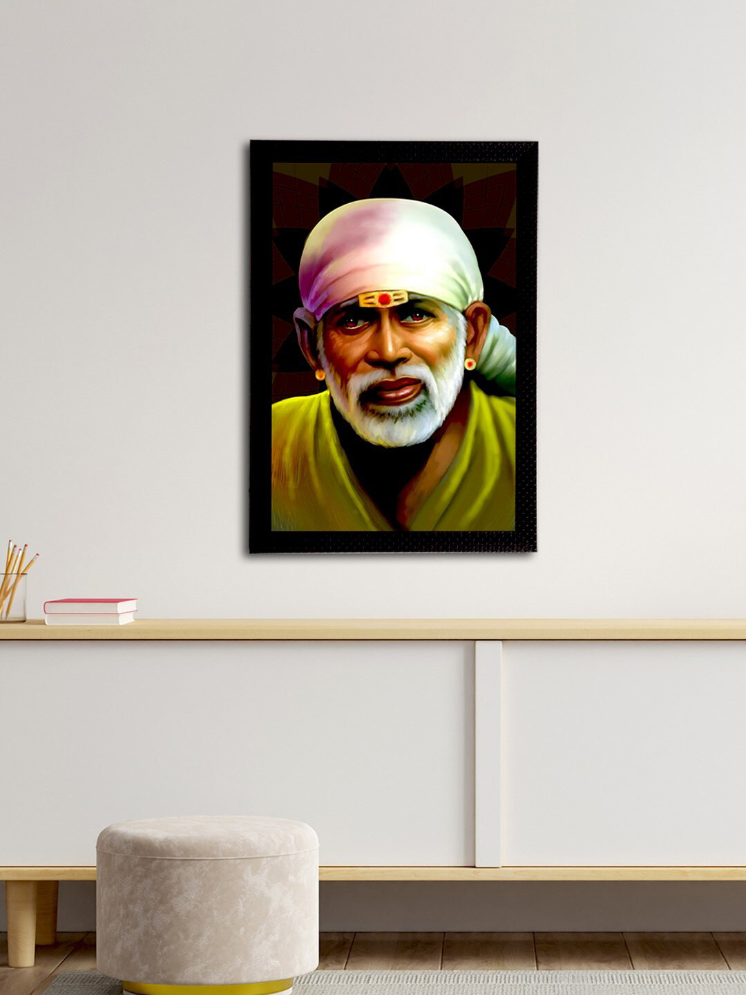 eCraftIndia Multi-Coloured Satin Matt Texture Sai Baba UV Wall Art
