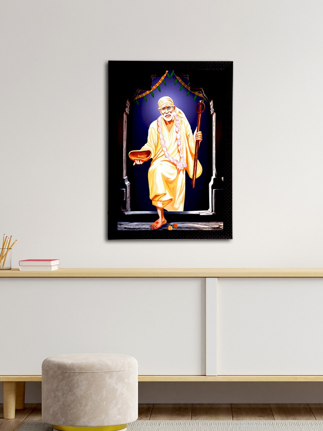 eCraftIndia Black & Blue Sai Baba Satin Matt Texture UV Art Painting