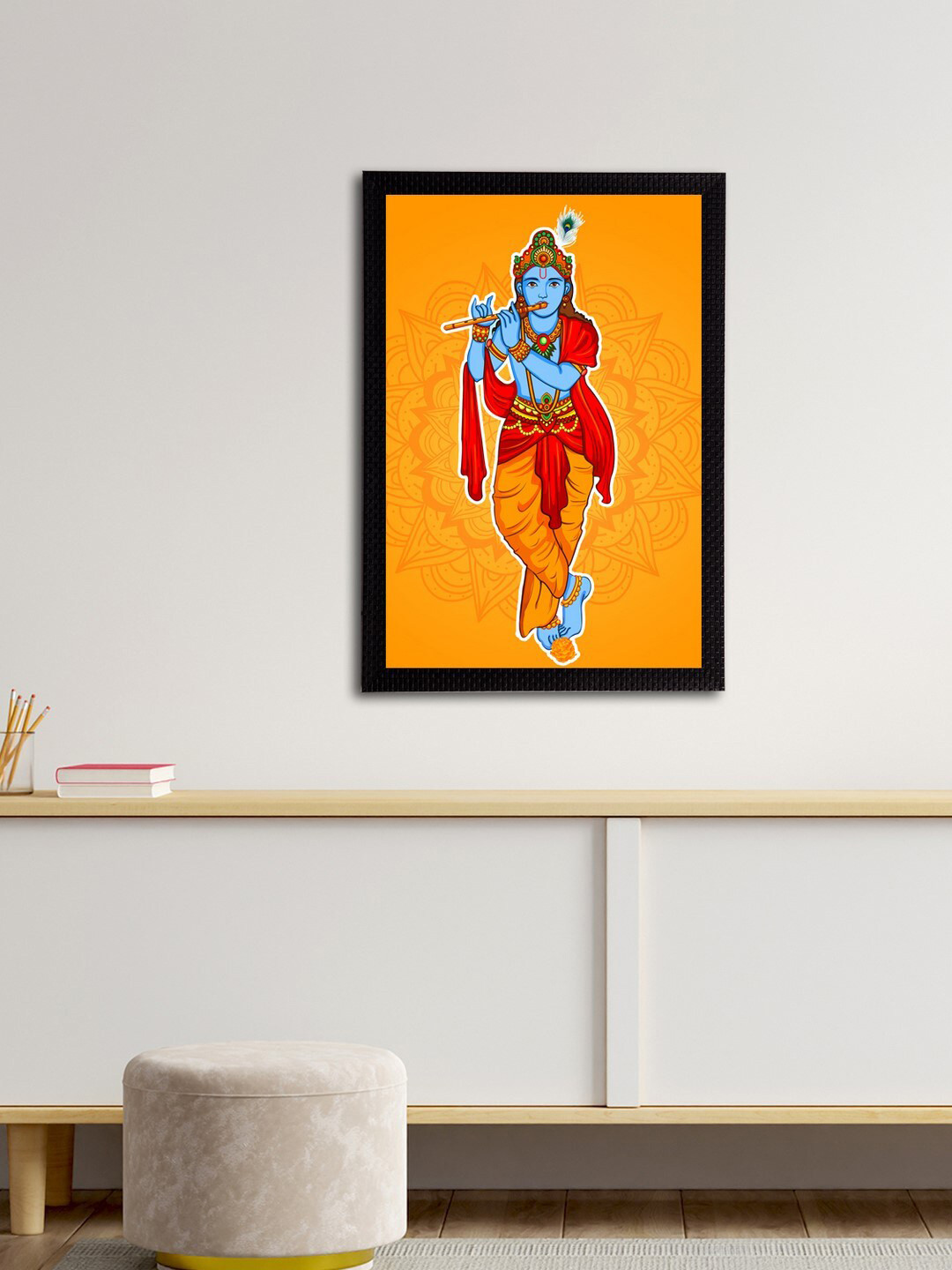 eCraftIndia Orange & Blue Lord Krishna Satin Matt Texture UV Art Painting