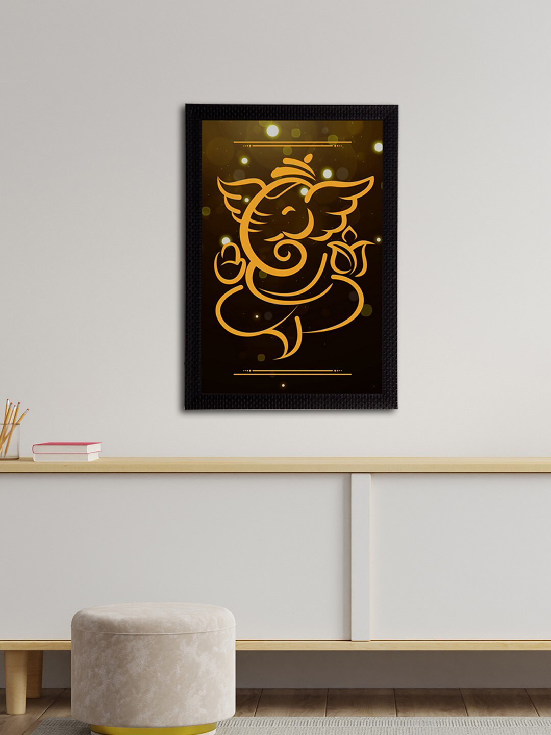 eCraftIndia Brown & Gold-Toned Lord Ganesha Satin Matt Textured UV Wall Painting