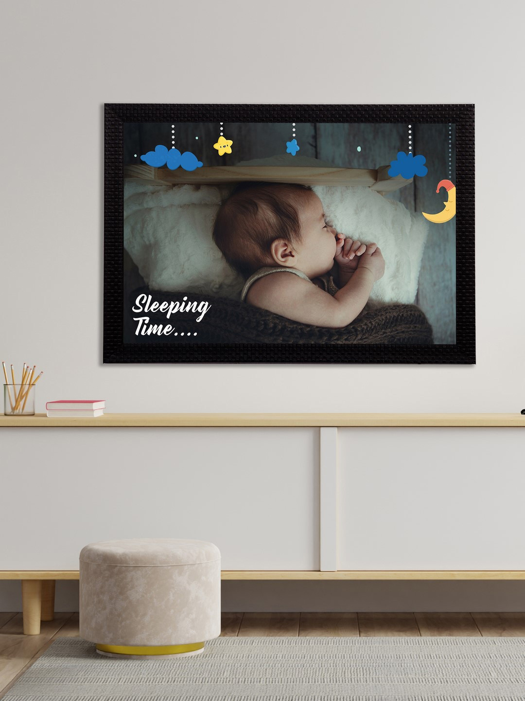 eCraftIndia White & Brown Cute Sleeping Baby Satin Matt Textured UV Wall Art