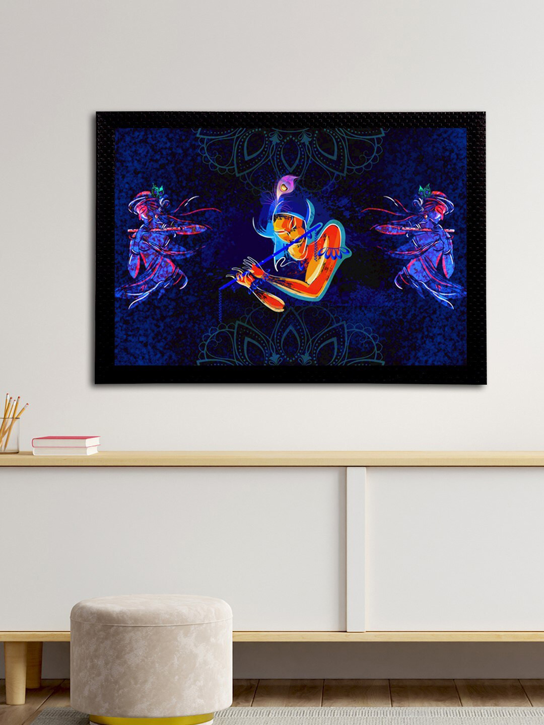 eCraftIndia Lord Krishna Synthetic Wood Home Office Paintings Wall Art -13 x 19.69In