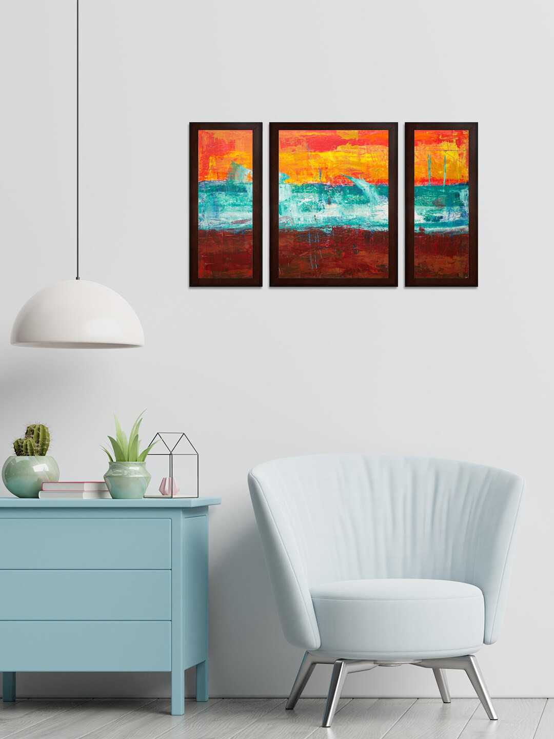 WENS Set of 3 Brown & Blue MDF Wall Arts