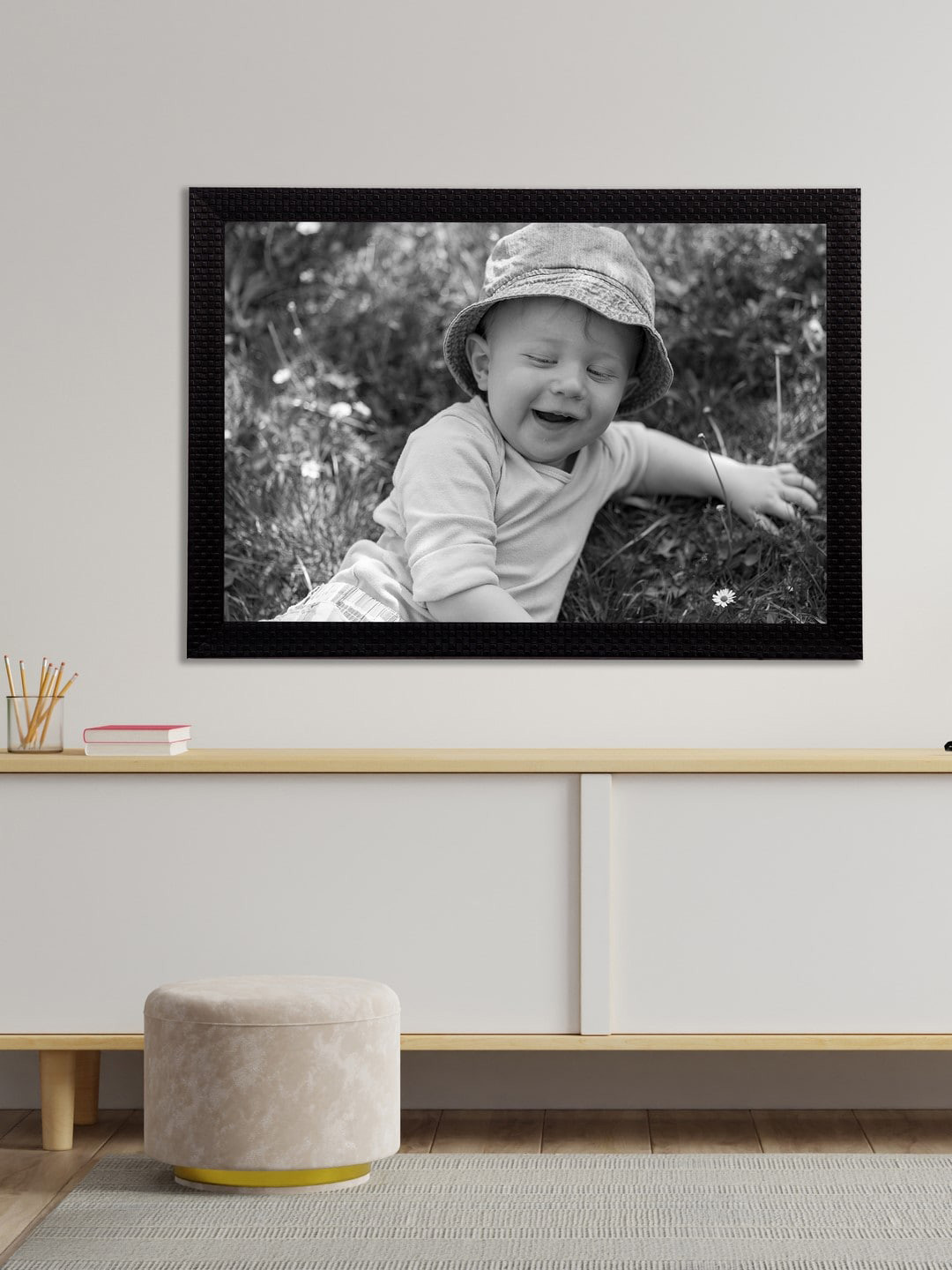 eCraftIndia Cute Baby Synthetic Wood Wall Rectangle Photographs Wall Art - 14 x 20 In