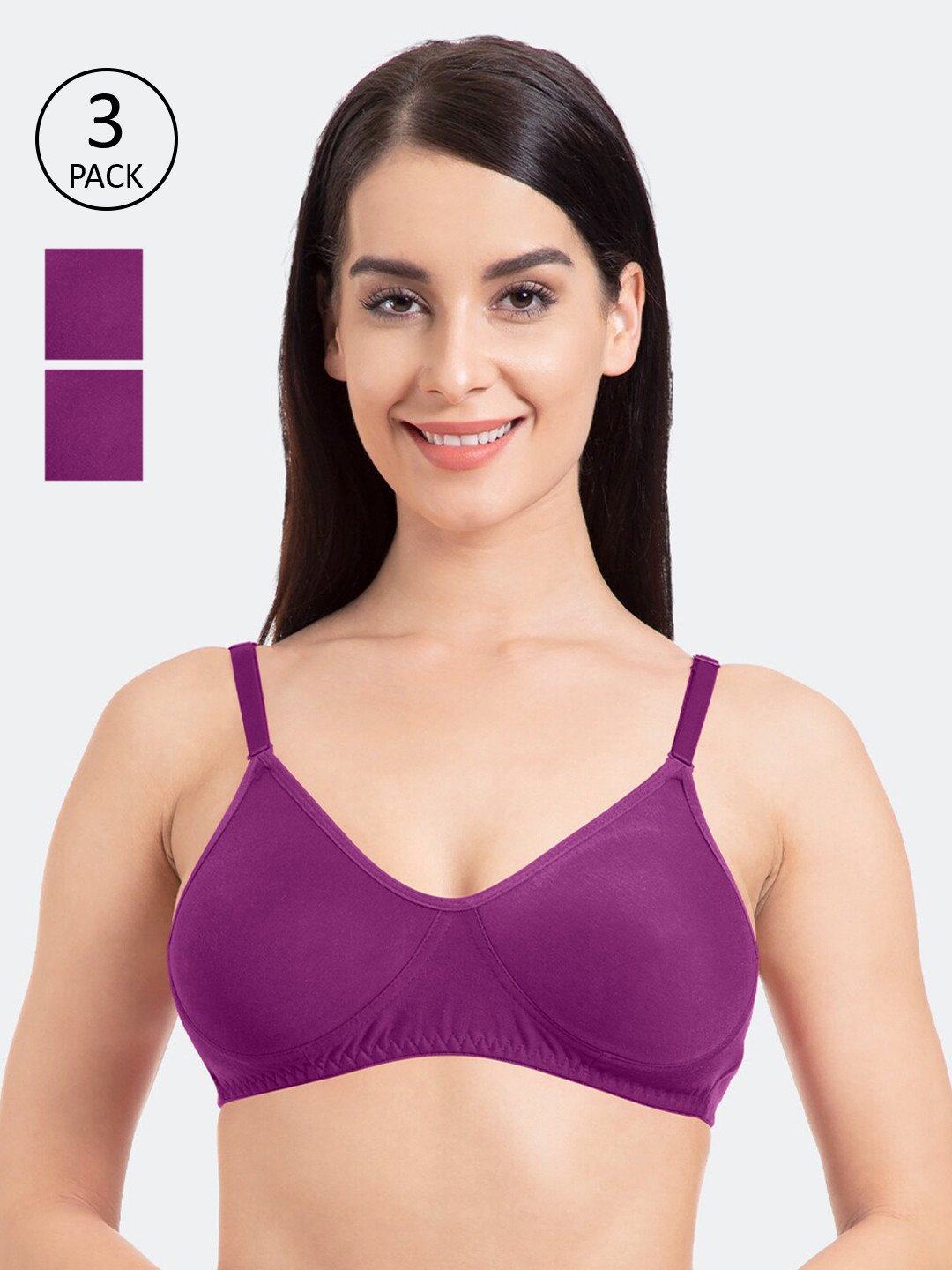 Tweens Pack of 3 Purple Solid Non-Wired Non Padded Everyday Bras TW-286-3PC-MG