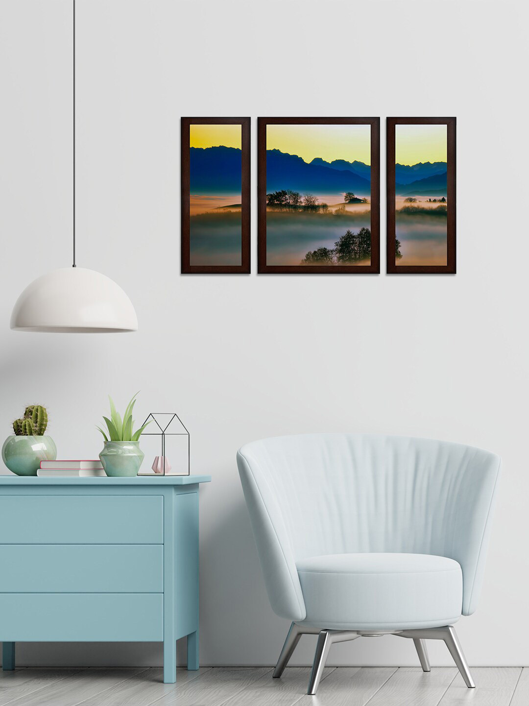 WENS Set of 3 Blue & Yellow Scenery View Wall Paintings