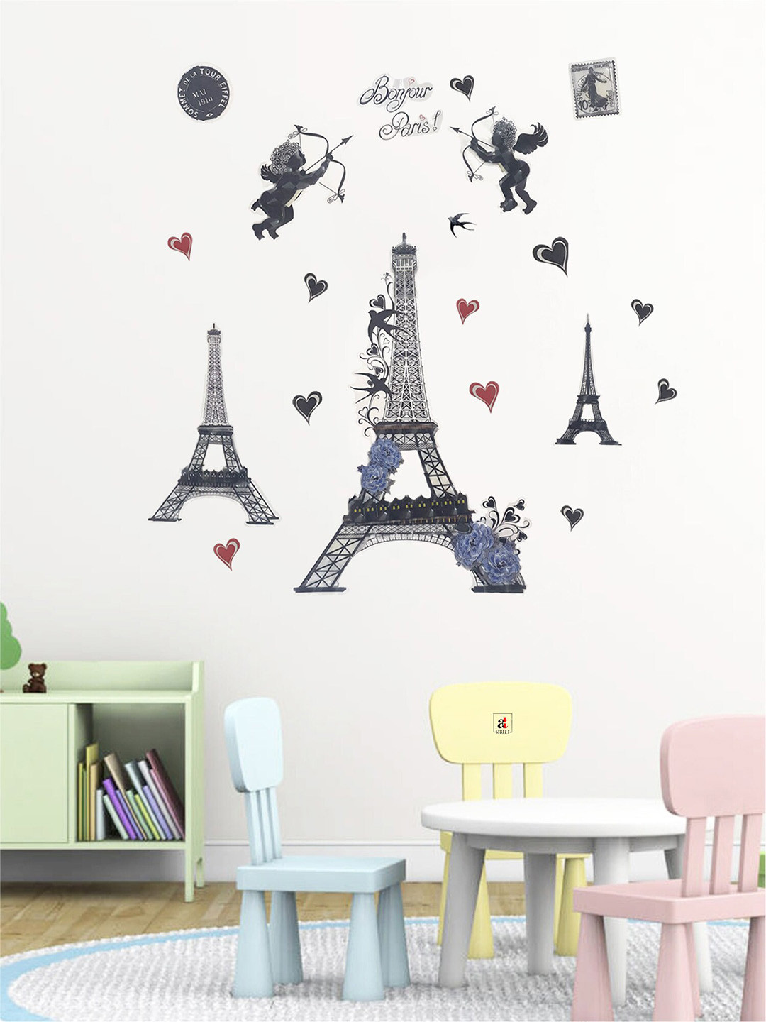 Art Street Set Of 18 Black & Blue 3D Wall Decal Stickers