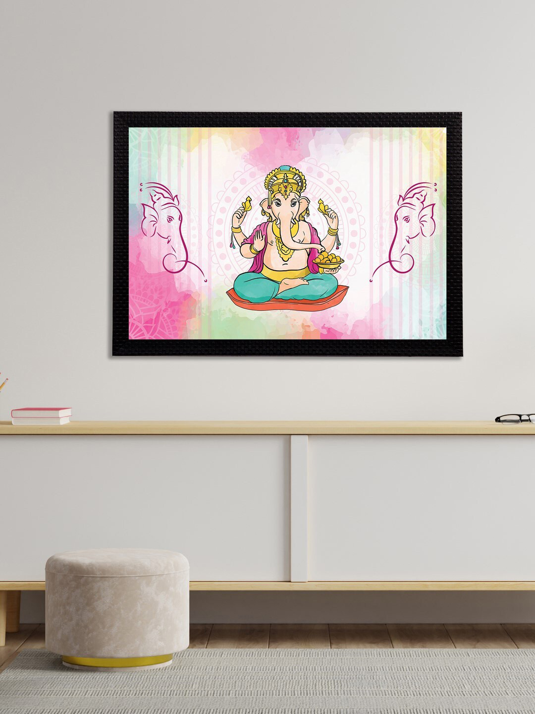 eCraftIndia Off-White & Pink Lord Ganesha Satin Matt Texture UV Art Painting