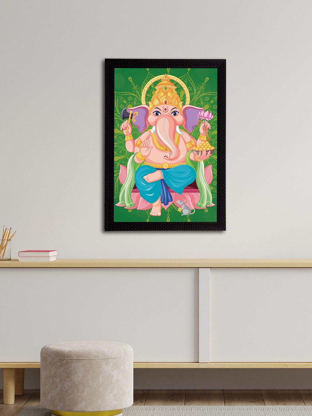 eCraftIndia Multicoloured Lord Ganesha Painting Wall Art With Frame