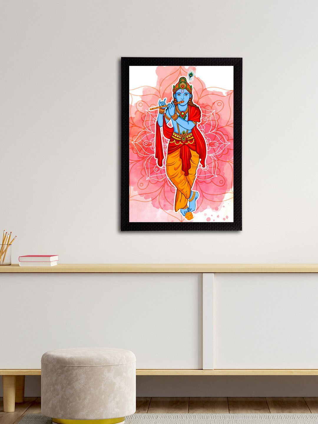 eCraftIndia Pink & Blue Lord Krishna Satin Matt Textured UV Wall Art