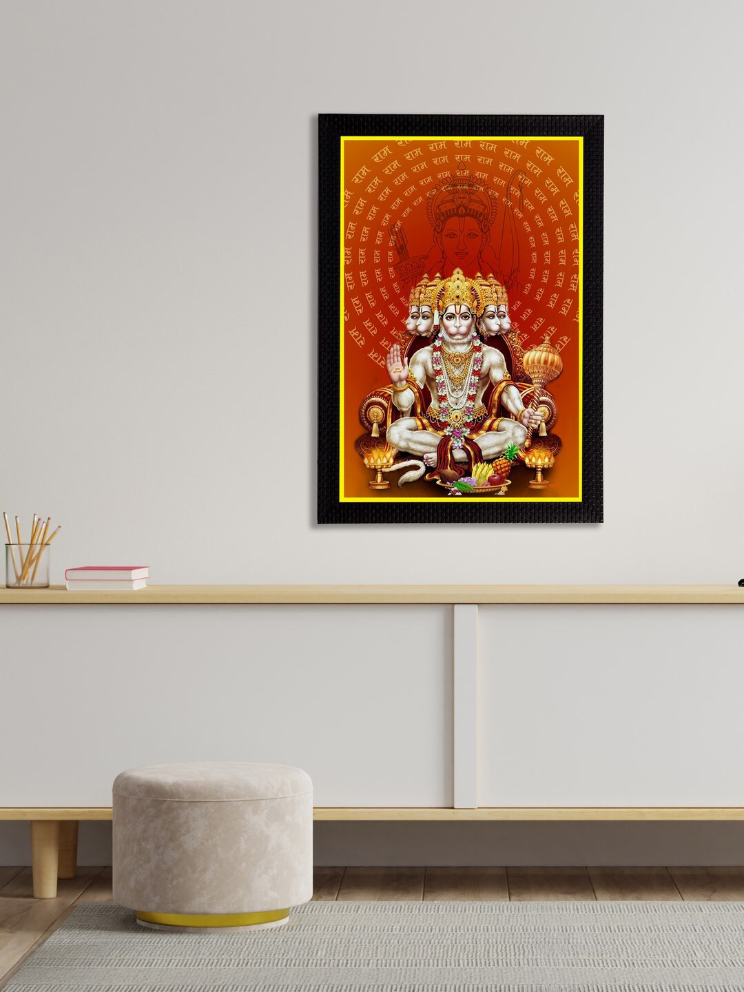 eCraftIndia Multicolor Panch Mukhi Lord Hanuman Satin Matt Textured Wall Art