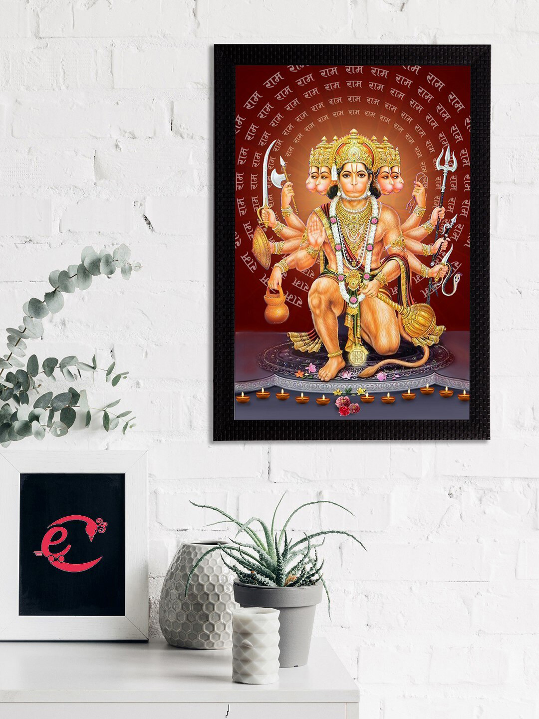 eCraftIndia Lord Hanuman Synthetic Wood Home Office Paintings Wall Art -19.69 x 13.78In