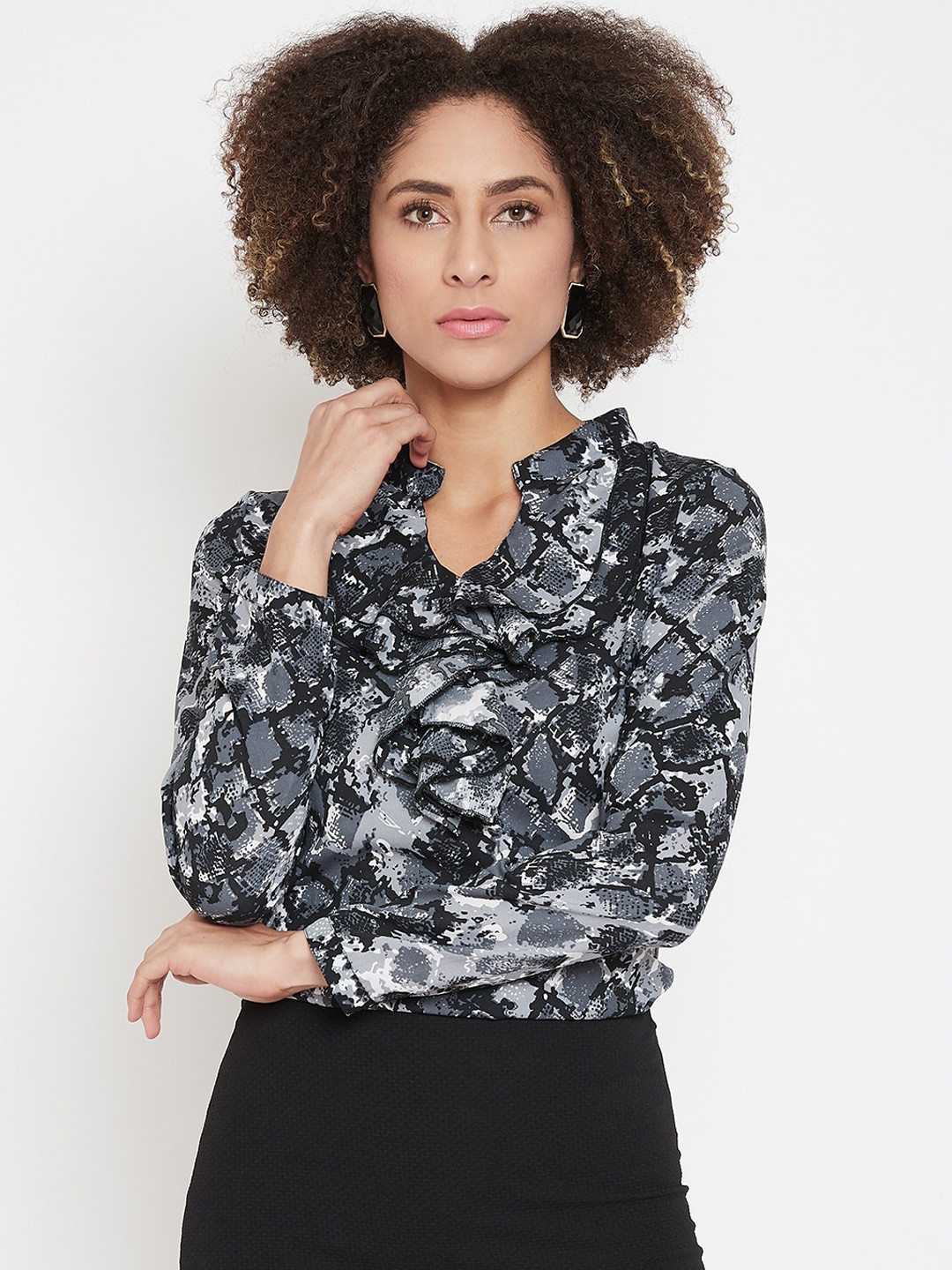 La Zoire Women Grey Snake Skin Printed Top