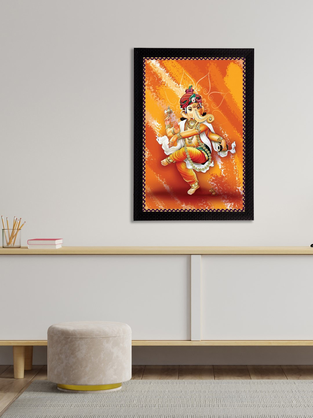 eCraftIndia Orange & Yellow Satin Matt Texture Lord Ganesha UV Wall Art