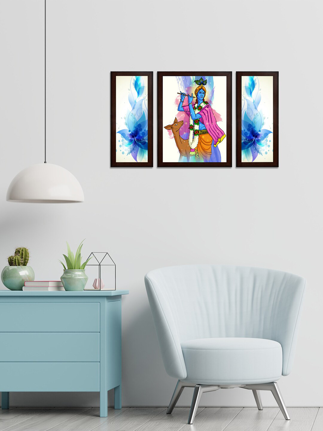 WENS Krishna MDF 3 Piece Wall Rectangle Paintings Wall Art