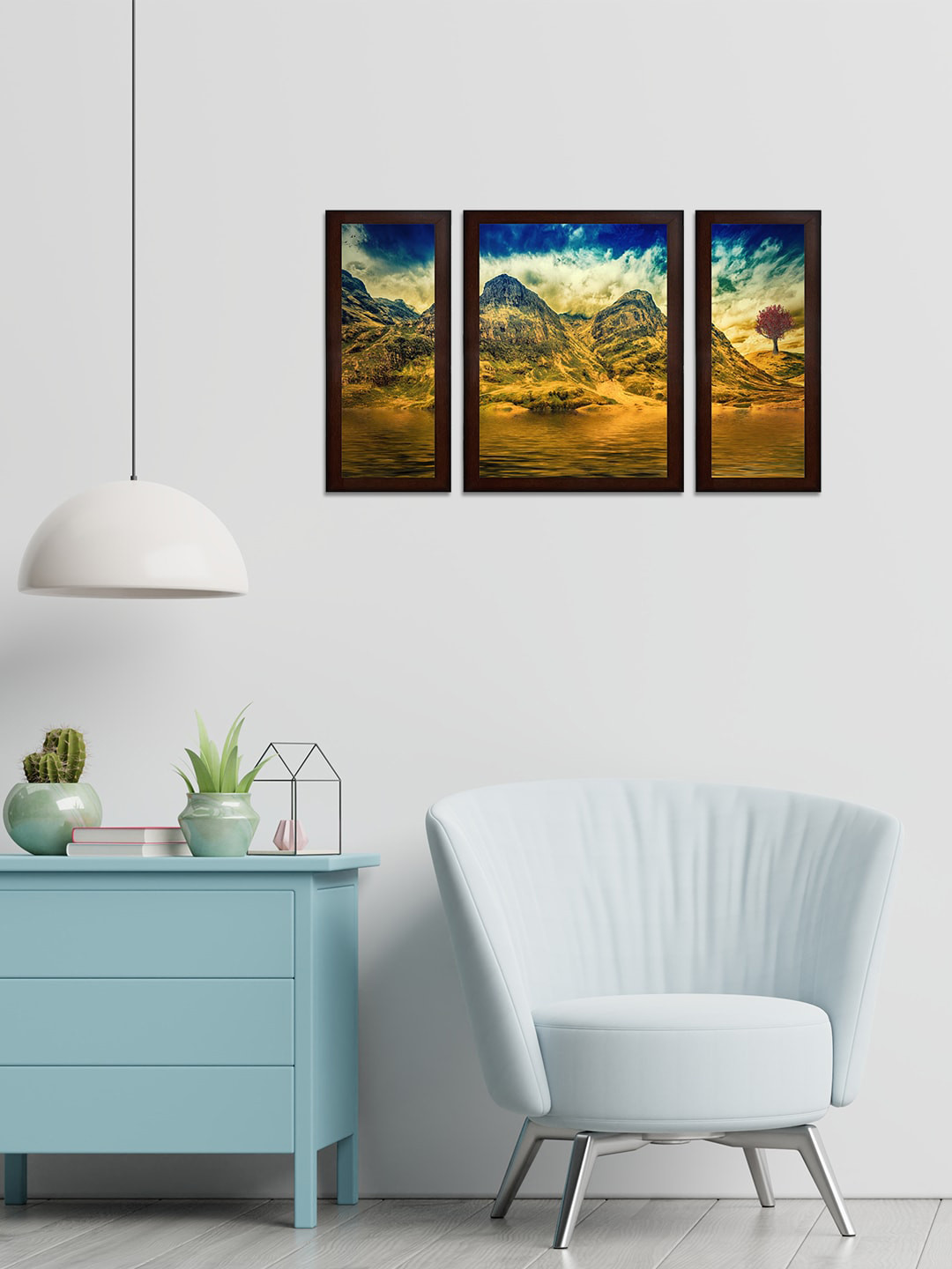 WENS Mountain View MDF 3 Pcs Wall Rectangle Paintings Wall Art