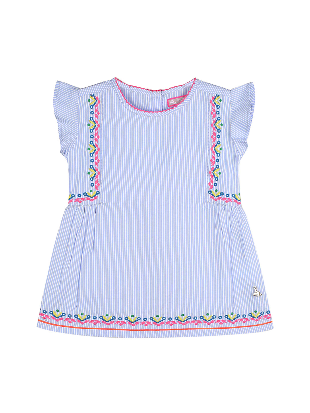 Cherry Crumble Girls Blue & Off-White Striped A-Line Top