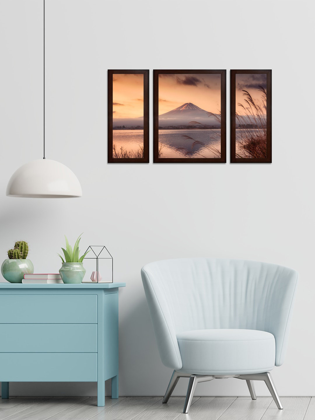 WENS Set of 3 Brown & Beige Beautiful Fugi Mountain MDF Wall Arts