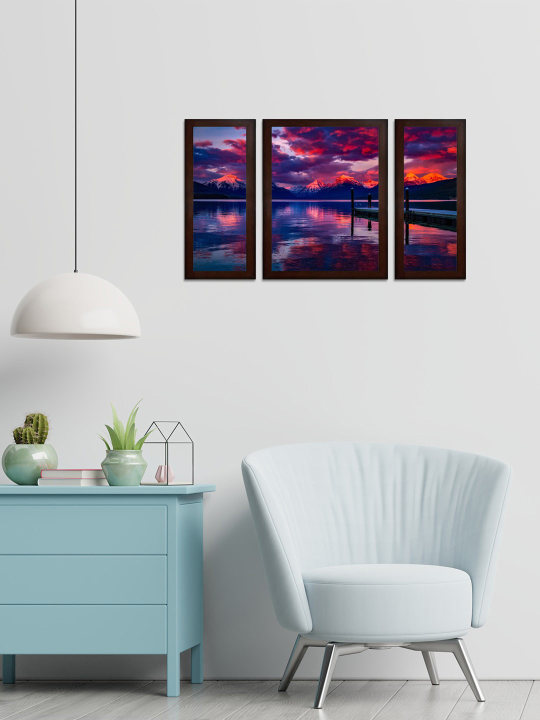 WENS Set Of 3 Blue & Pink Inspiring Nature MDF Wall Paintings
