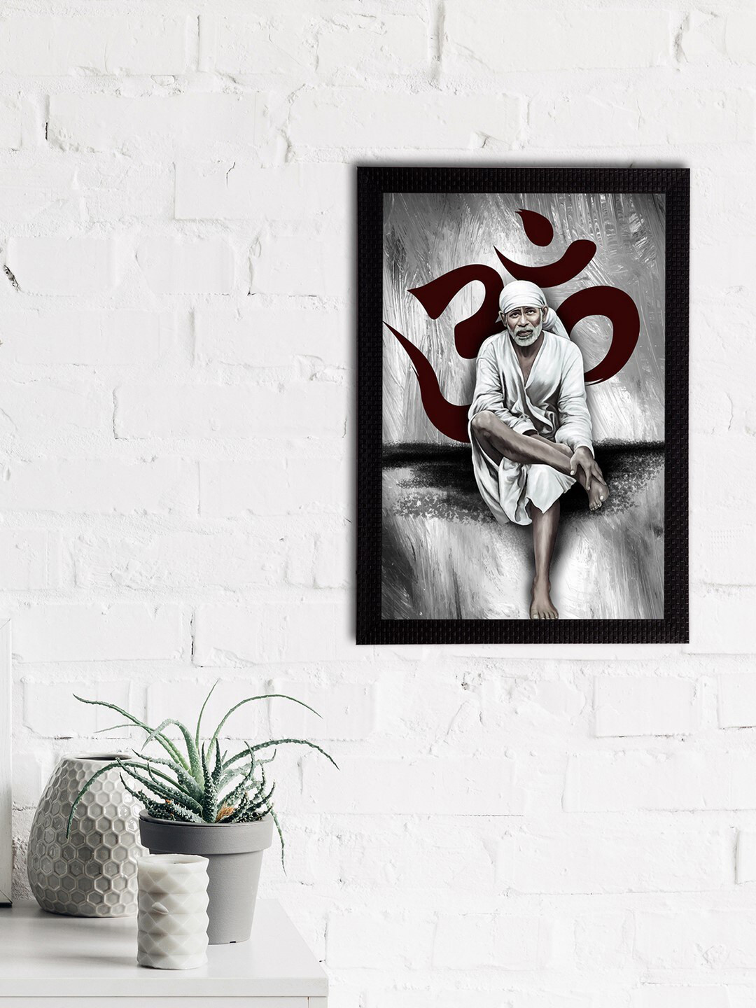 eCraftIndiaGrey & White Sai Baba Satin Matt Texture UV Wall Art
