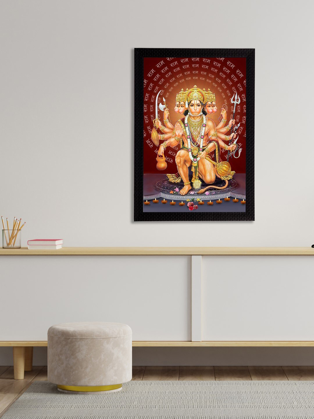 eCraftIndia Lord Hanuman Synthetic Wood Home Office Photographs Wall Art -19.69 x 13.78In