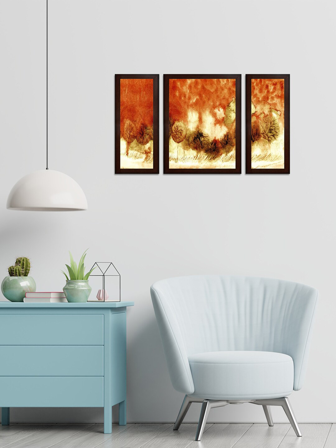 WENS Set Of 3 Orange & Green Modern Women MDF Wall Paintings